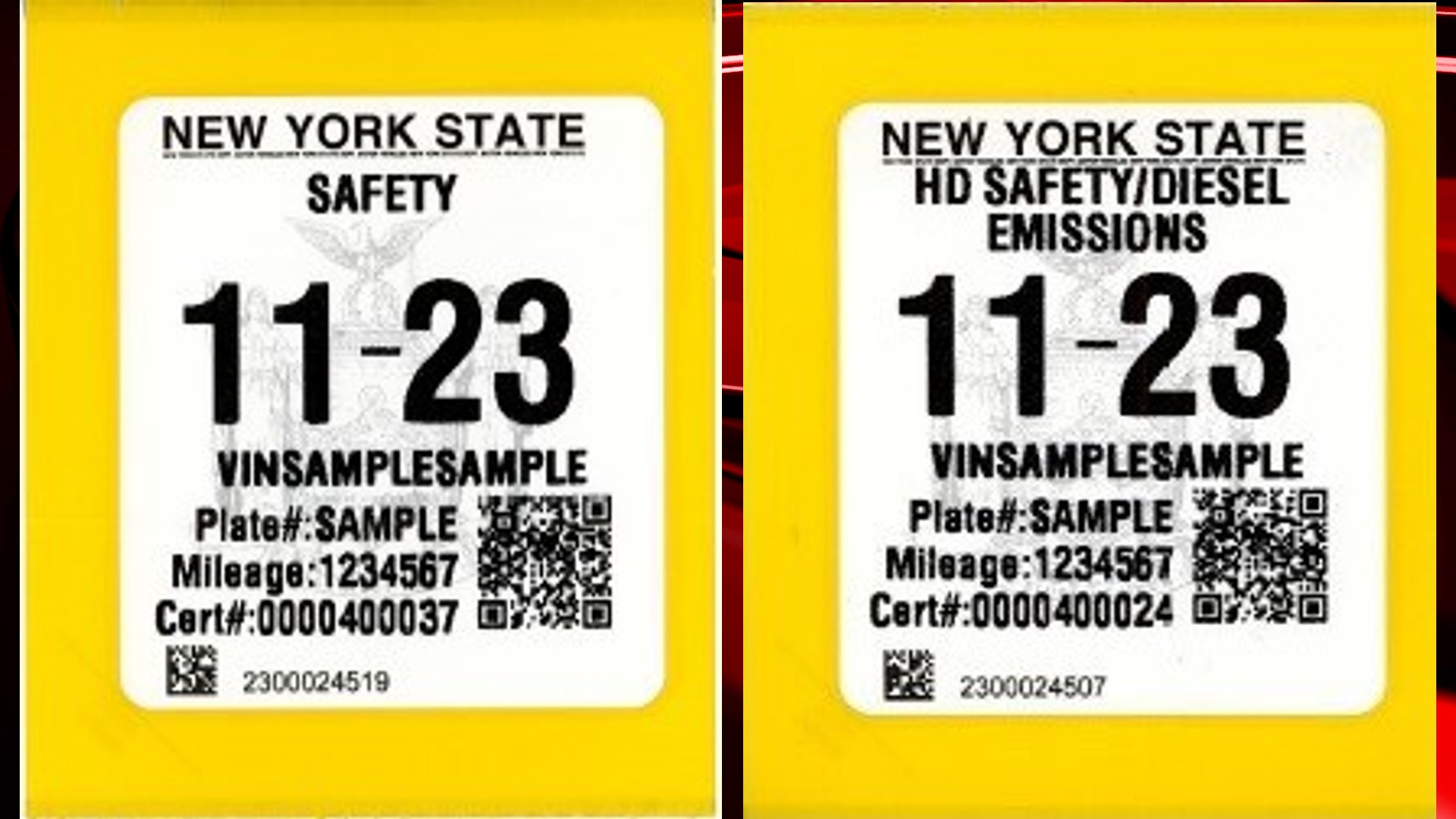 New York State DMV Inspection Sticker Samples