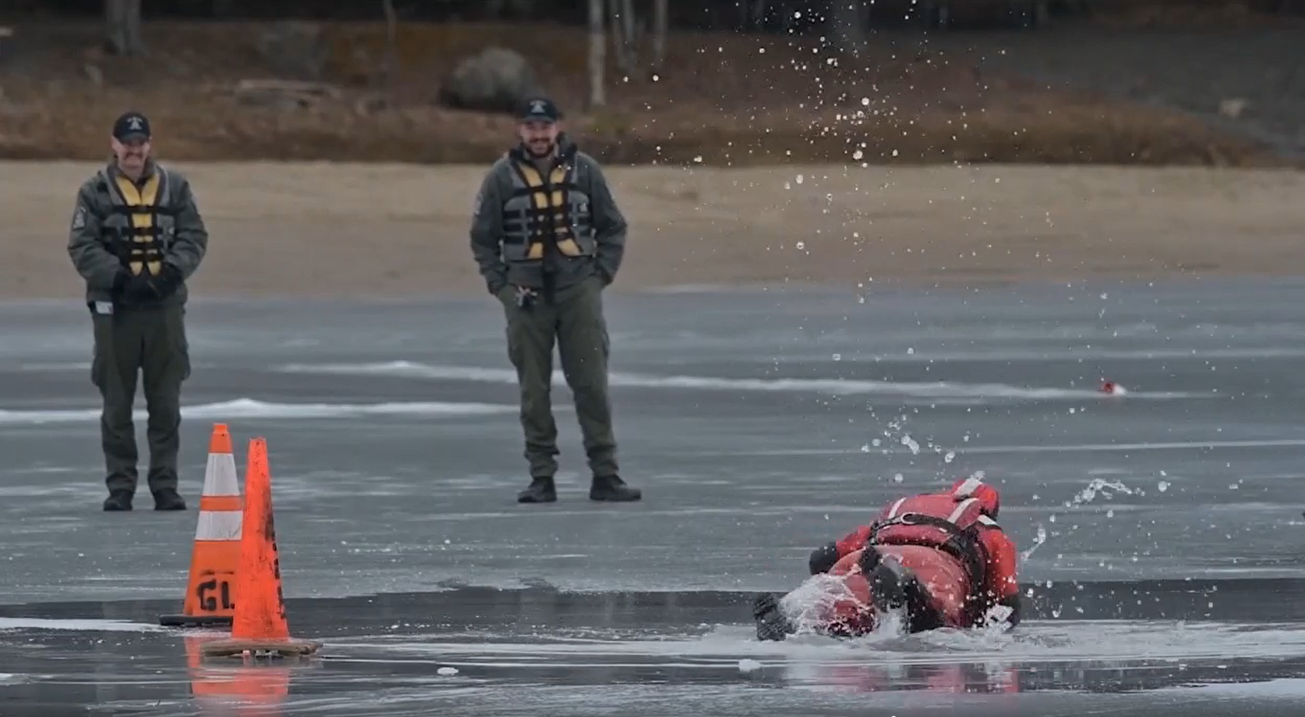 Forest rangers conducted flat ice rescue training in Rensselaer County.