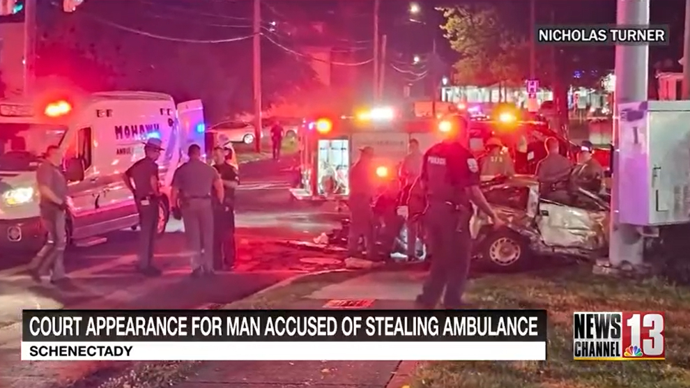 Person accused of stealing and crashing an ambulance in Schenectady must appear in court