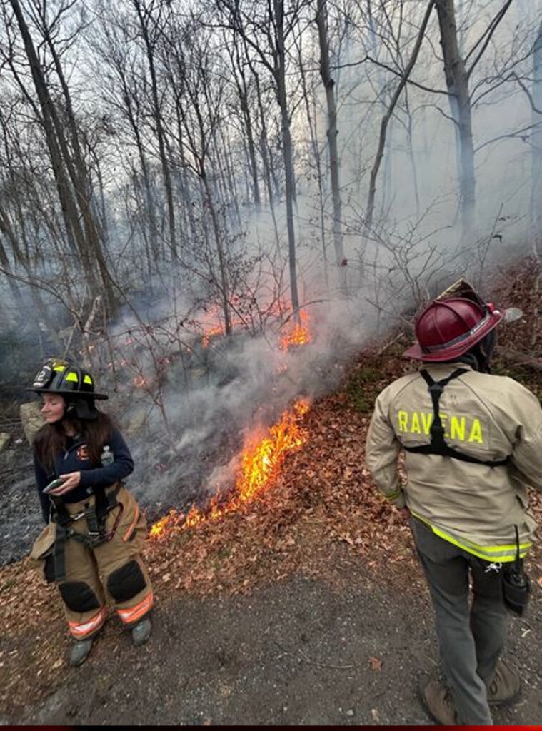 Ravena firefighters battle the Jennings Creek fire near the New York-New Jersey boarder. (Ravena Fire Department)