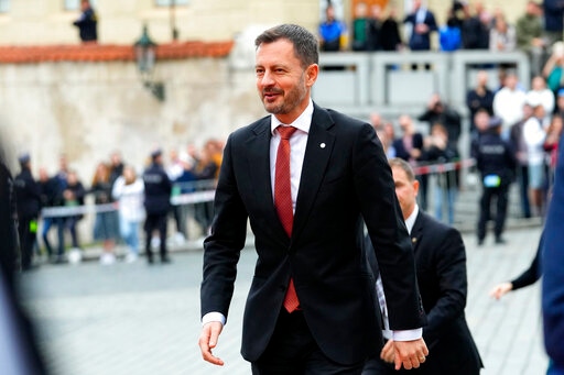 FILE - Slovakia's Prime Minister Eduard Heger arrives for a meeting of the European Political Community at Prague Castle in Prague, Czech Republic, Thursday, Oct 6, 2022. Slovakia's Prime Minister Eduard Heger announced on Tuesday March 7, 2023, he was creating a new centrist political party to lead it in the country's early election. (AP Photo/Petr David Josek/File)